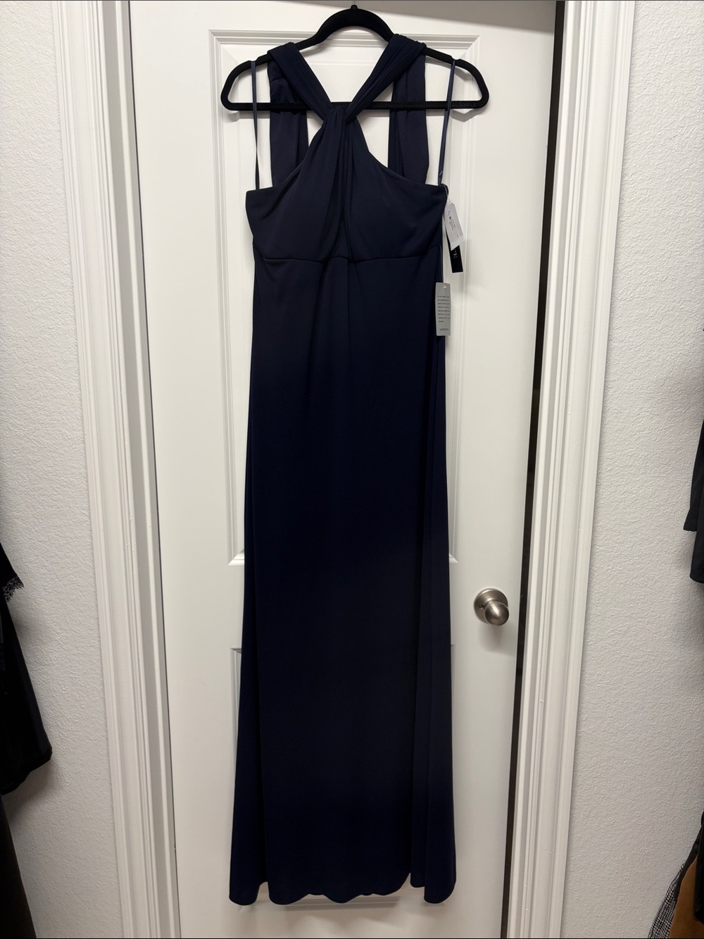 Xscape Navy Twist-Back Maxi Dress